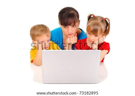 Sad family with computer