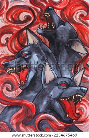 Black dog illustration watercolor art painting