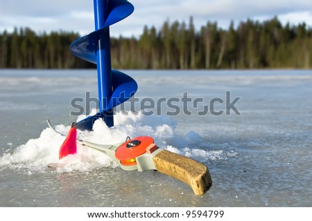 Ice drill and ice fishing rod