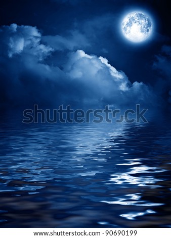 Mysterious Moon With Nightly Clouds Over The Water Stock Photo 90690199 ...