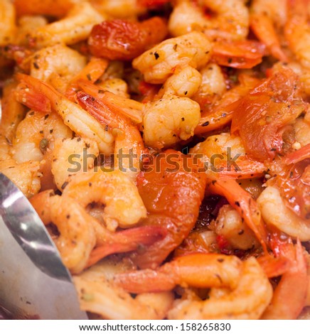close up on spicy shrimps at the caterer