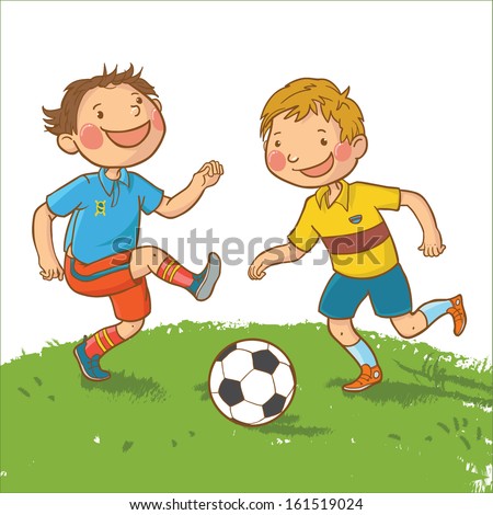 Two Boys Playing Soccer. Children Illustration For School Books And ...