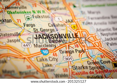 Map Photography: Jacksonvile City on a Road Map