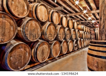 Oak barrels maturing beer in Belgium