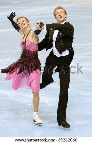 PARIS - OCTOBER 16: Zoe BLANC and Pierre-Loup BOUQUET of France perform compulsory dance at Eric Bompard Trophy at Palais-Omnisports de Bercy October 16, 2009 in Paris, France.