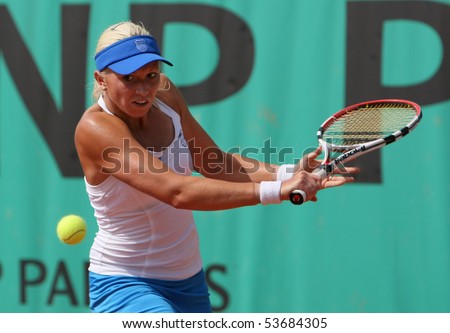 PARIS - MAY 21: Michaella KRAJICEK of Netherlands plays the 3rd round qualification match at French Open, Roland Garros on May 21, 2010 in Paris, France.