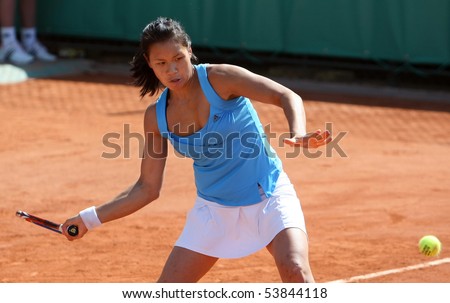 PARIS - MAY 20: Stephanie VONGSOUTHI of France in action during the 2nd round qualification match at French Open, Roland Garros on May 20, 2010 in Paris, France.