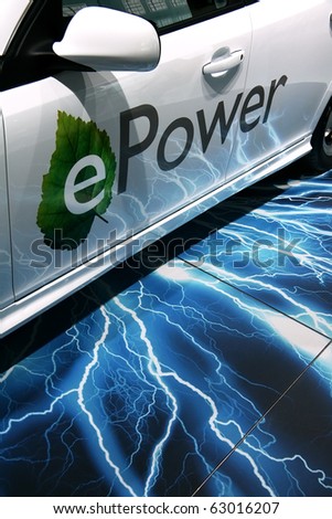 PARIS - OCTOBER 14: Closeup of the Saab 9-3 ePower automobile - the first electric vehicle from Saab at the Paris Motor Show 2010 at Porte de Versailles, on October 14, 2010 in Paris, France