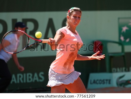 PARIS - MAY 19: Maria Elena Camerin of Italy plays the 2nd round qualification match at French Open, Roland Garros on May 19, 2011 in Paris, France.