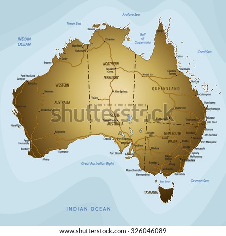 Vector illustration of Map of Australia.Source for map is a site University of Texas Libraries with educational resources free for use.