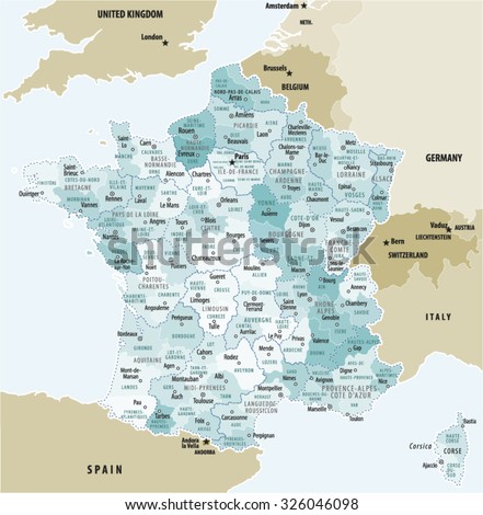 Vector Map Of France.Source for map is a site University of Texas Libraries with educational resources free for use.