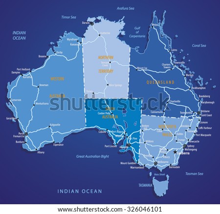 Vector illustration of Map of Australia.Source for map is a site University of Texas Libraries with educational resources free for use.