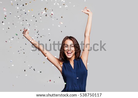Similar – Image, Stock Photo Young Woman Raising Arms Behind Grey Concrete Wall