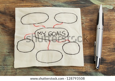 my goals - setting goals concept - blank flowchart sketched on a cocktail napkin