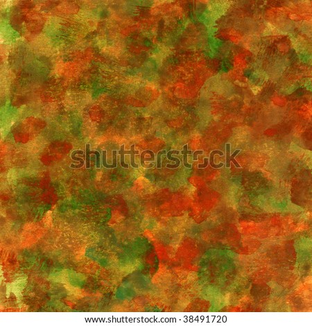 fall colors (red, green, orange, yellow)  watercolor painted abstract with scratch paper texture, self made