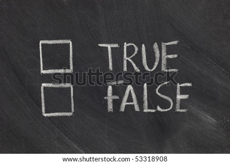 true or false with checkboxes - white chalk handwriting on blackboard