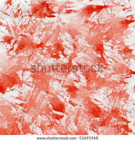 abstract background - splashes of red watercolor paint on white artist canvas