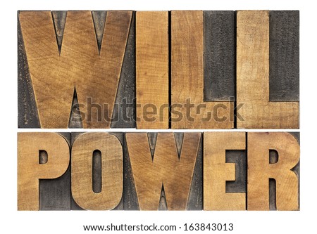will power words - isolated text in letterpress wood type
