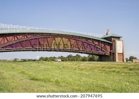 KEARNEY, NE, USA - JULY 13, 2014: The Great Platte River Road Archway Monument. The Archway,a Walt Disney team, is a museum of and monument to Nebraska\'s role in westward expansion.