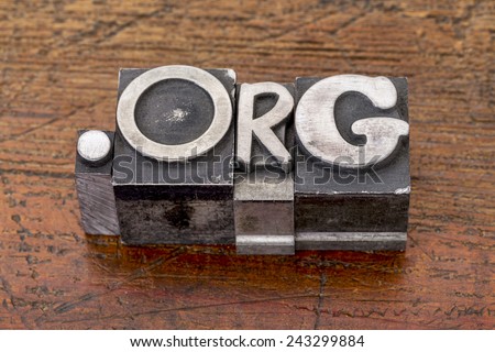 non-profit organization internet  domain - dot org in mixed vintage metal type printing blocks over grunge wood