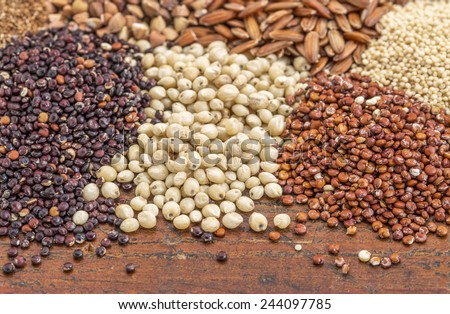 sorghum, red and black quinoa, and other glyuten free grains (millet, brown rice, buckwheat, teff)
