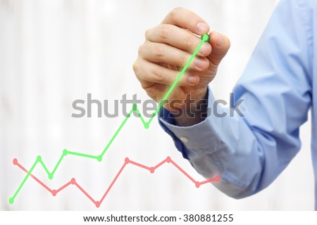 businessman hand is drawing growing green line, growth concept,beat competition 商業照片 © 
