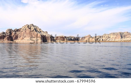Lake Powell, in Glen Canyon Recreation Area is dotted with islands and canyons, stretching from Utah to Arizona