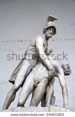 Statue of greek hero Menelaus holding Patroclus in Florence, Italy