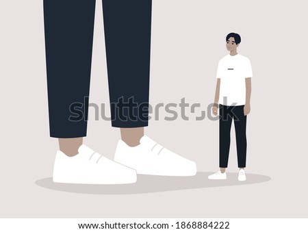 Equality problem: a male character standing next to a giant, racism at work