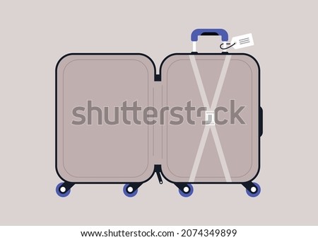 Empty open suitcase, travel concept, airport security check
