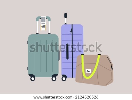 A set of traveling suitcases and bags, cabin luggage and check in baggage