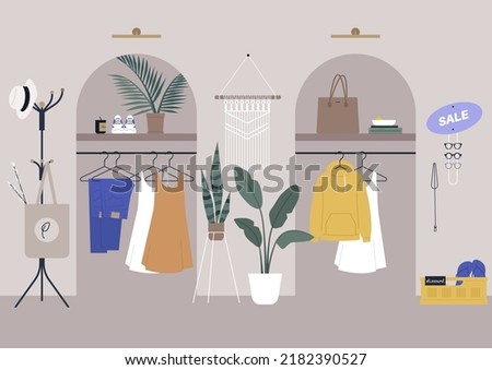 A fashion store interior, organic materials and accessories, handmade decor