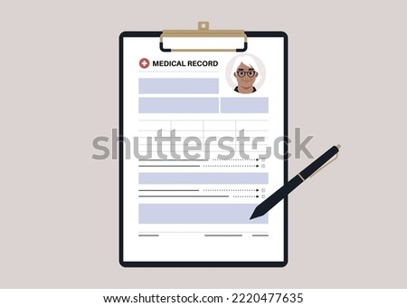 A senior patient's medical chart clipped to a clipboard