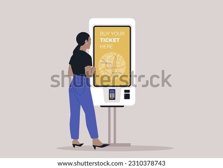 A self-service ticket machine, a daily commute concept, urban transportation system