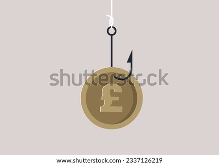 A GBP coin on a hook, a financial market fraud, white collar crime