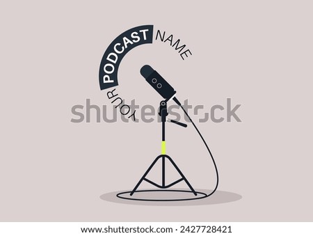 Broadcasting Voices, A Modern Podcast Setup, A stylized microphone on a stand ready to capture the essence of storytelling