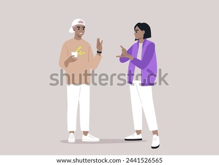 Engaging Sign Language Conversation Between Two Individuals, A couple engaged in a vivid non verbal dialogue