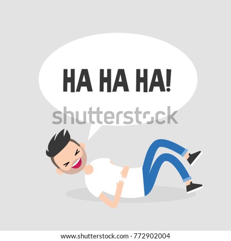 Rolling on the floor laughing. Conceptual illustration. Young character having fun. Humor. Flat editable vector illustration, clip art