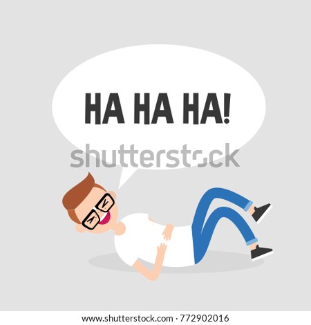 Rolling on the floor laughing. Conceptual illustration. Young character having fun. Humor. Flat editable vector illustration, clip art