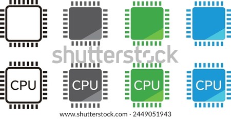 Colorful semiconductor icon set with CPU word