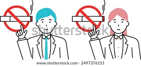 Illustration of male and female doctor pointing at no smoking sign