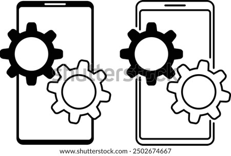 Smartphone and gear icon set