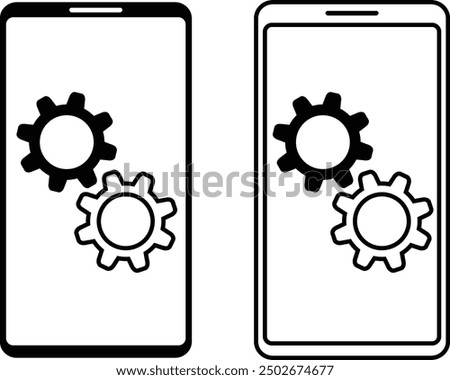 Smartphone and gear icon set