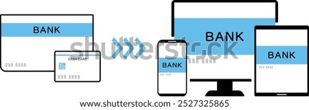 Illustration of using banking application on smartphone, computer, or tablet