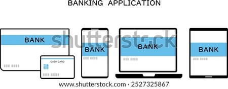 Illustration of using banking application on smartphone, computer, or tablet