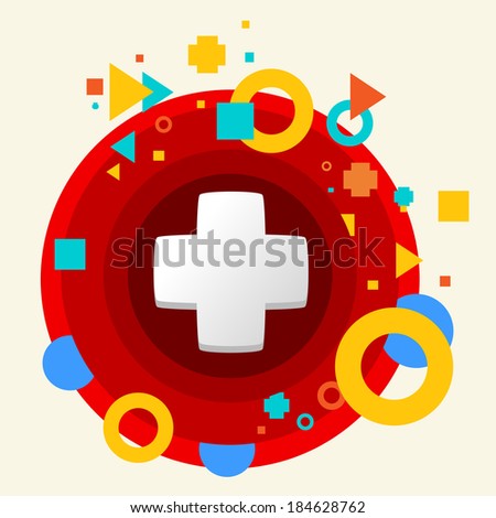 Plus on abstract colorful made from circles background with different elements. Flat design 