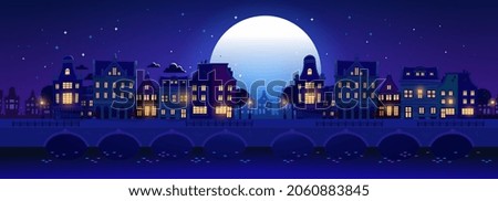 Image, Stock Photo Illuminated windows of an office building at night