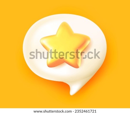 Vector illustration of speech bubble with golden star on yellow background. 3d style design of speech bubble with star for web, site, banner, poster