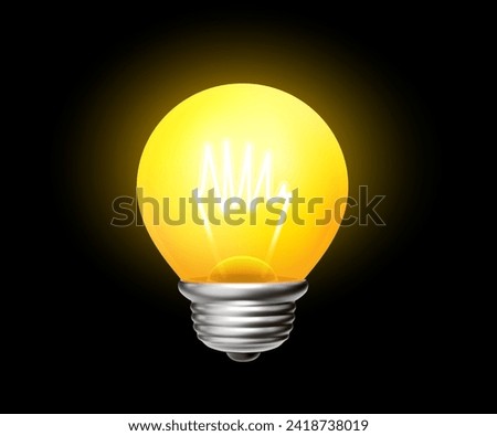 Vector illustration of yellow shine light bulb on black background. 3d style design of electric light bulb with filament for web, site, banner, poster