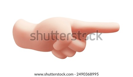 Vector illustration of man white skin hand point gesture to right on white color background. 3d style design of fore finger point gesture male hand  for web, banner, poster, print